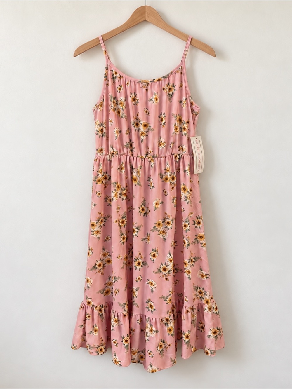 Stitch Fix Kids Social Academy Pink Floral Spaghetti-Strap Kids Dress NWT